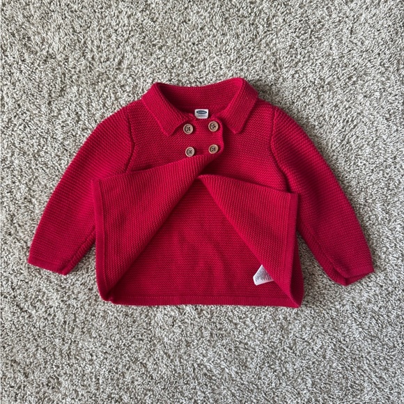 Old Navy Baby Sweater Red Double-Breasted Jacket Red Cardigan size 6-12 months - Picture 4 of 6